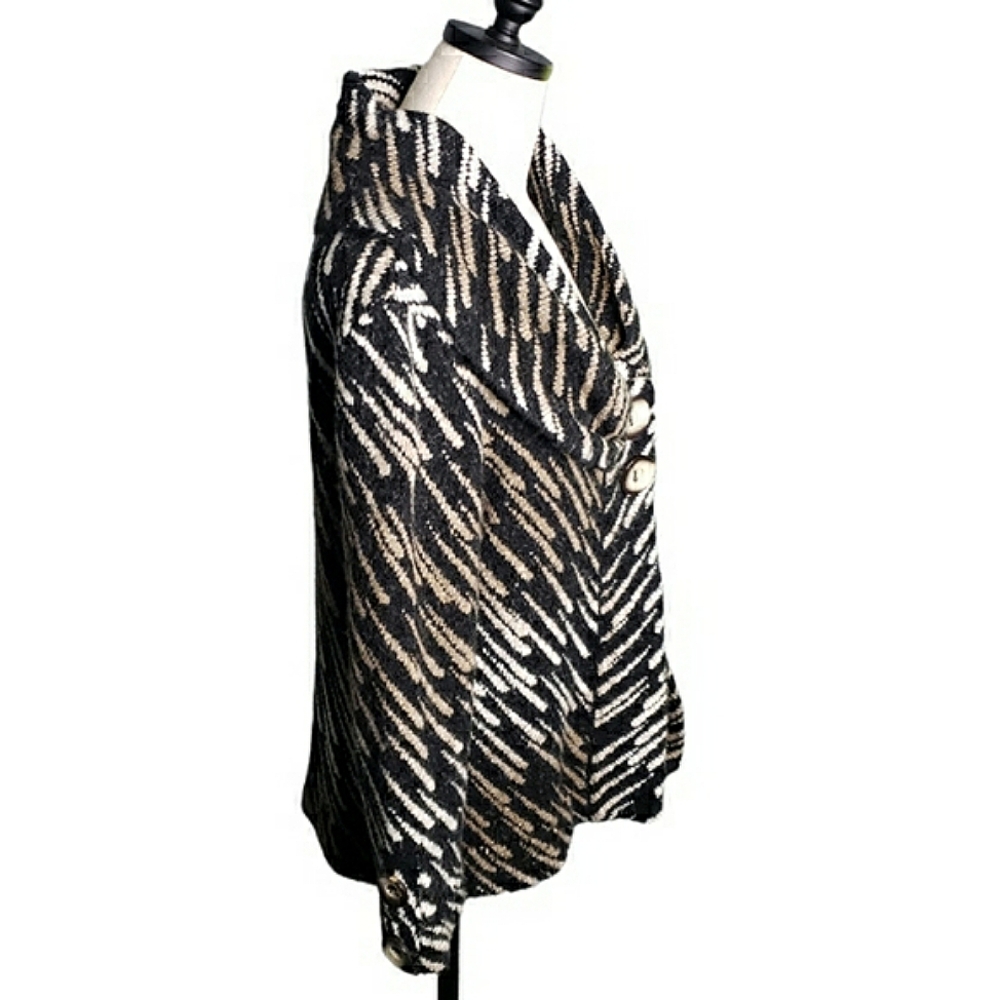 Avette Animal Abstract Shawl Collar Cardigan Bold Buttons Mohair Blend Cozy